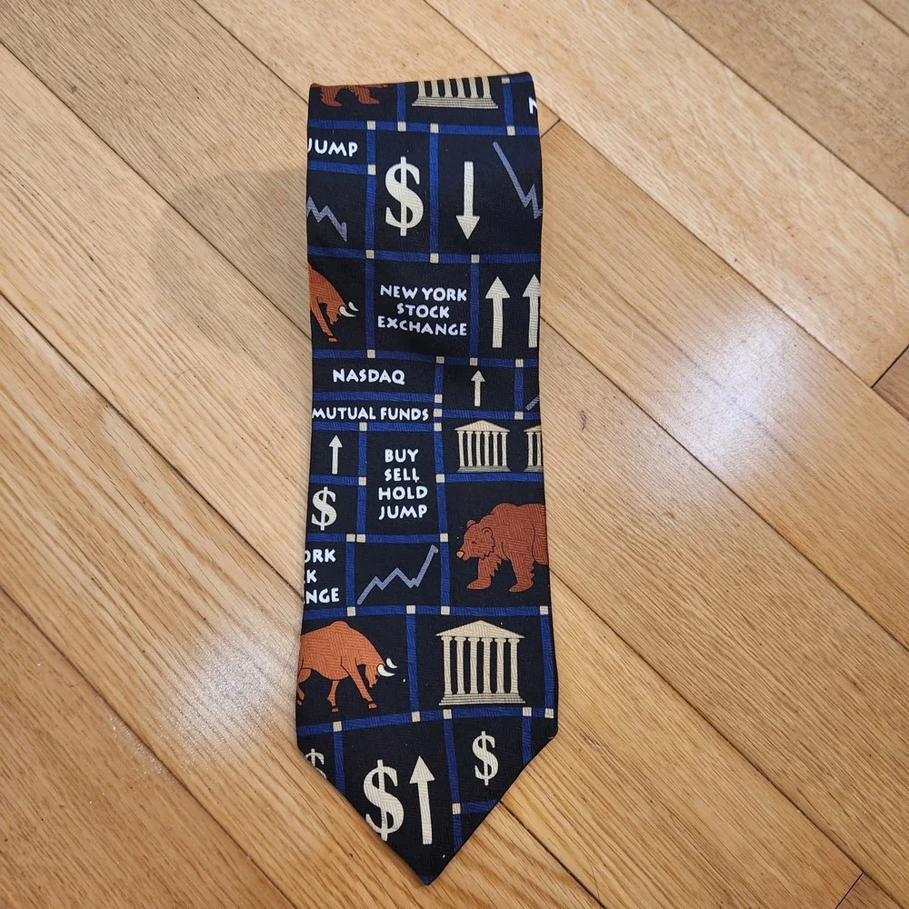 Stockbroker Squares 1998 Bull‎ Bear Markets Silk Necktie New York Stock Exchange